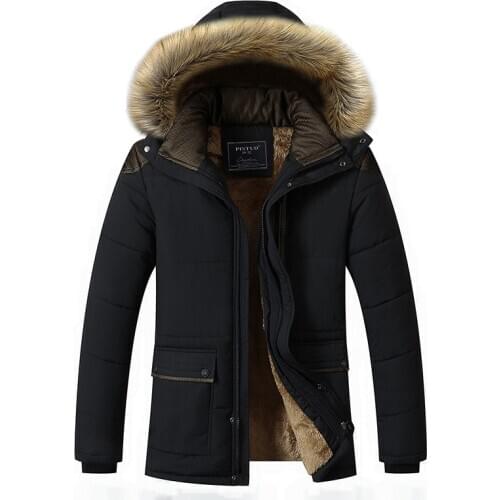 Quality Men Parkas Coat Plus Velvet Thicken Slim Zipper Winter Clothing Warm Detachable Fur Collar Mens Winter Jacket Large Size