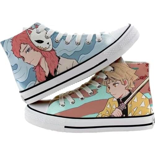 2021 New Cos Shoes Canvas Shoes Casual Woman and Men Demon Slayer Cos Anime Cartoon Fashion Students High Help Cosplay