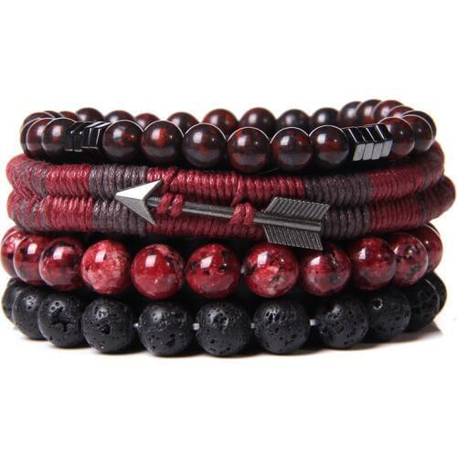Bracelets Set Men Classic Vintage Arrow Bracelets Healing Energy Natural Bloodstone Bracelets Women Jewelry Friendship Pulsera