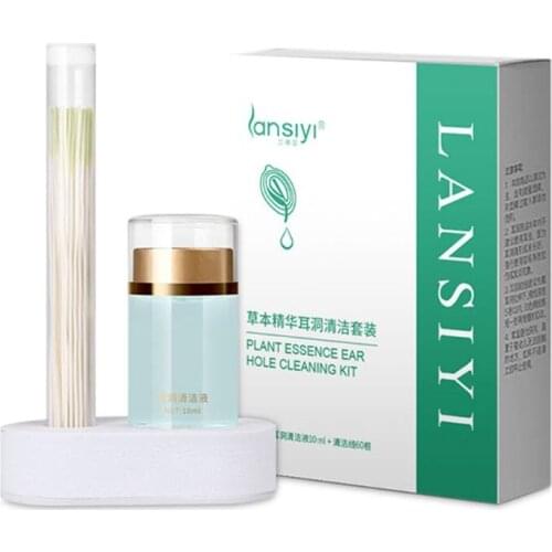 H7JC Pierced Ear Cleaning Set Herb Solution Paper Floss Ear Hole Sterilization Cleansing Aftercare Tools Kit