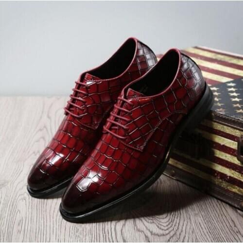 New cowhide business dress leather shoes Gentlemen office casual leather shoes crocodile stripes a4