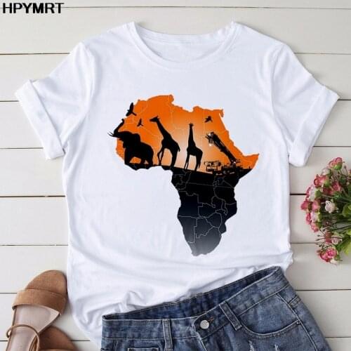 New summer tees Africa Map giraffe print T shirt Women hipster fashion T-shirt female Harajuku white tops Tshirt clothing Femme