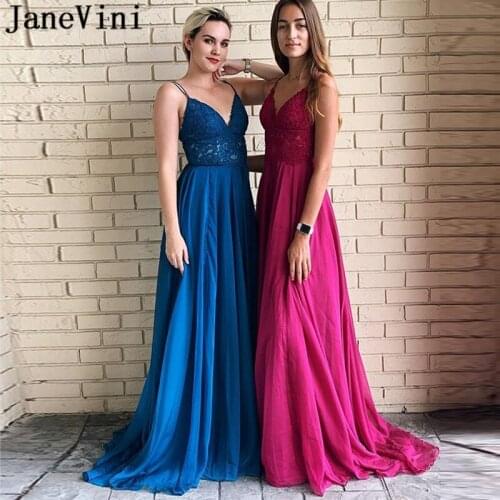JaneVini Sexy Chiffon Plus Size Prom Dresses Long 2019 V Neck Appliques Backless A Line Sweep Train Evening Gowns Gala Jurken