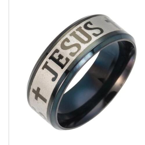 Dropshipping Newset Religious Christian Rings JESUS Letter Mens Titanium Steel Rings Fashion Titanium Steel Ring