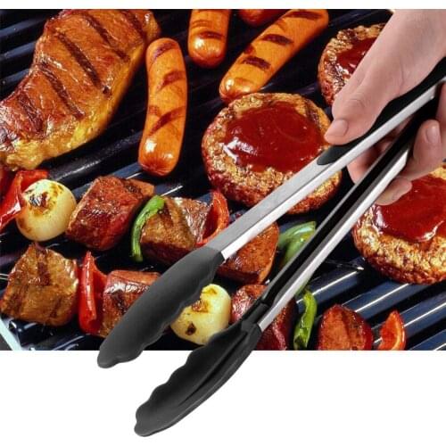 BBQ Tongs Silicone Food Tong Stainless Steel Kitchen Non-slip Tongs BBQ Grill Food Meat BBQ Salad Tools Grill Kitchen Accessorie