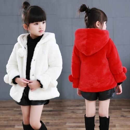 Girls Fake Fur Hoodies Coat Baby Girl Kids Fashion Soft Winter Coats Jackets Children Overcoats Clothes