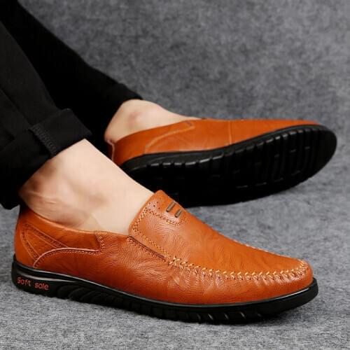 Genuine Leather Men Shoes2020 Italian Casual Slip on Formal Loafers Men Moccasins Italian Black Male Driving Shoes