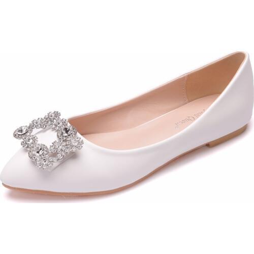 Flat heel white square buckle single shoe brides bridesmaids annual meeting car show prom model