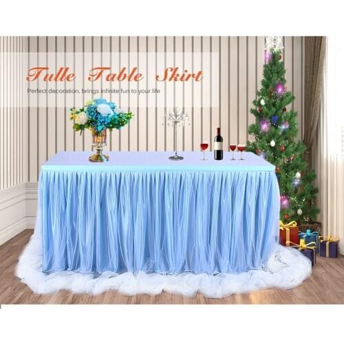 Tulle Table Skirt Wedding Decoration Birthday Baby Shower Party Decor Tablecloth Two Layer Ice Silk Fabric