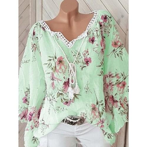 Vintage Floral Blouse For Women Loose Print Top Blouse Long Sleeve Blouses