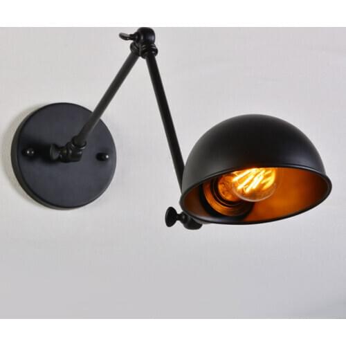 Loft retro black vintage light adjustable lamp staircase corridor bedroom wall lamp iron long arm bedside living room wall light