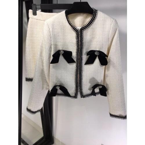 Ladies 2021 fashion new tweed suit round neck jacket + bag hip half skirt 2-piece set 1124