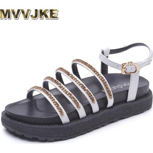 MVVJKE Metal chains narrow band platform sandals woman high quality non-slip thick bottom wedge heel sandals women summer slippe