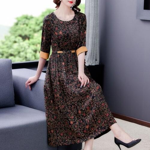 2021 Vintage Print Black Silk Satin High Quality Dress Elegant Women Bodycon Vestidos Summer Casual 4XL Plus Size Midi Dresses