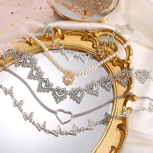 Fashion Multilayer Peach Heart Necklaces for Women Girls Boho Retro Elegant Chain Choker Necklaces Charm Female Jewelry Gift