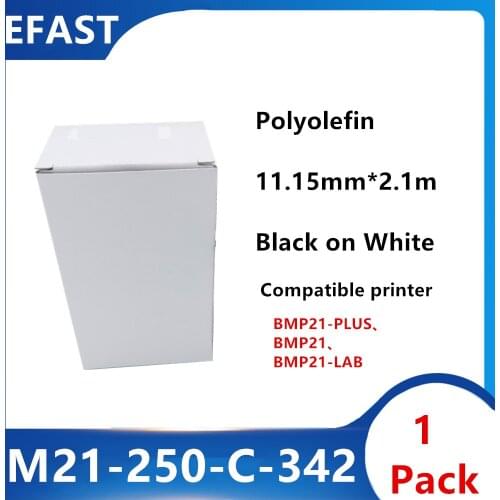 1 Pack M21-250-C-342 Polyolefin maker Label bmp21 Ribbon label tape Black On White BMP21 PLUS Printer 11.15mm * 2.1m