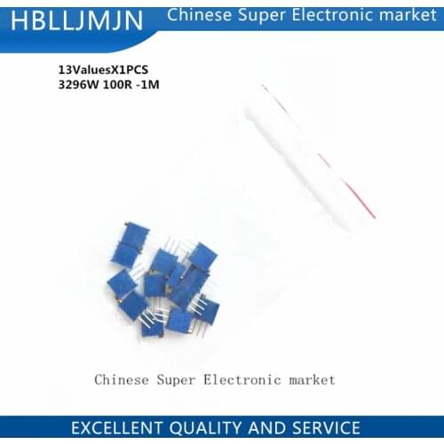 13pcs = 13kinds * 1pcs 3296W adjustable potentiometer Kit contains 100R 200R 500R 1K 2K 5K 10K 20K 50K 100K 200K 1M