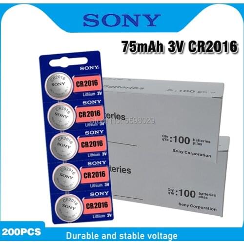 200pc sony CR2016 3V 100% Original Lithium Battery For car key watch remote control toy 2016 ECR2016 GPCR2016 Button Battery