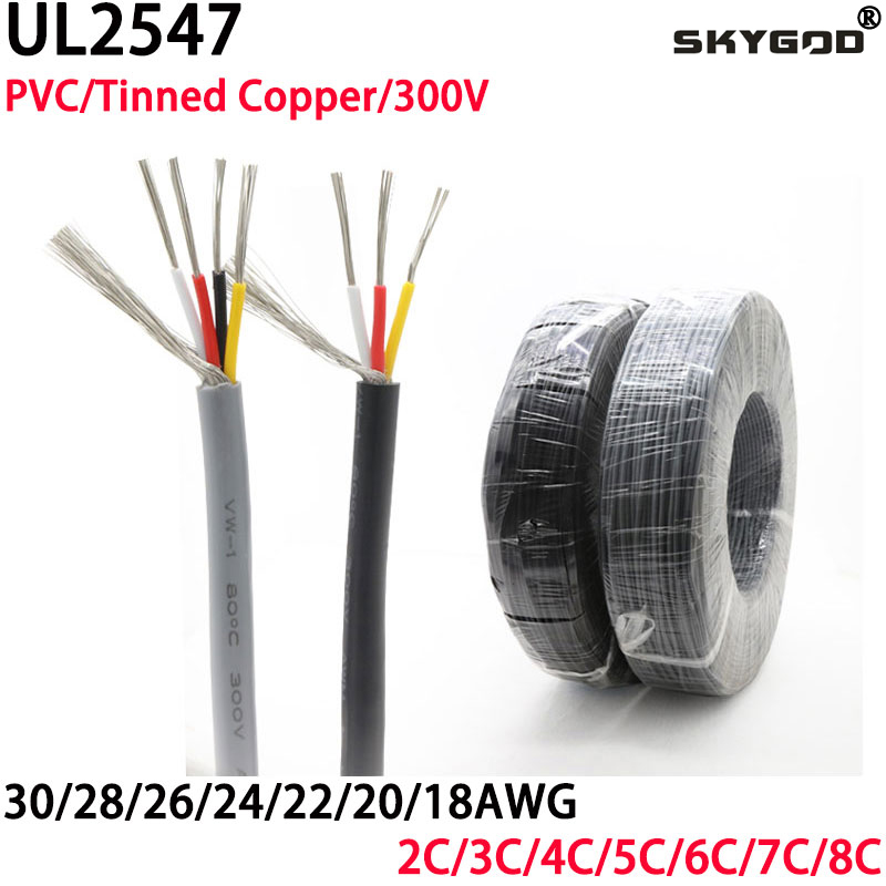 1M 28/26/24/22AWG UL2547 Shielded Signal Wire Copper Cable 2 3 4 5 6 7 8 Cores PVC Channel Audio Headphone Control Wire Line