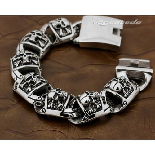 5 Length Huge Heavy 316L Stainless Steel Pirate Skull Mens Boys Biker Rock Punk Curb Link Bracelet 5T002