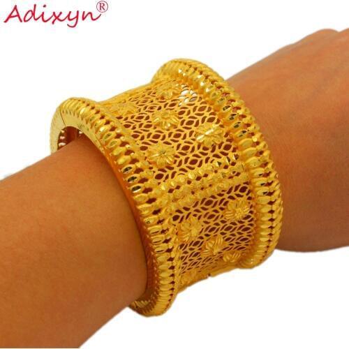 Adixyn Diamater 63mm Bangle&Bracelet Gold Color Dubai Cuff Bracelet Jewelry for Bridal Wedding Items N01042