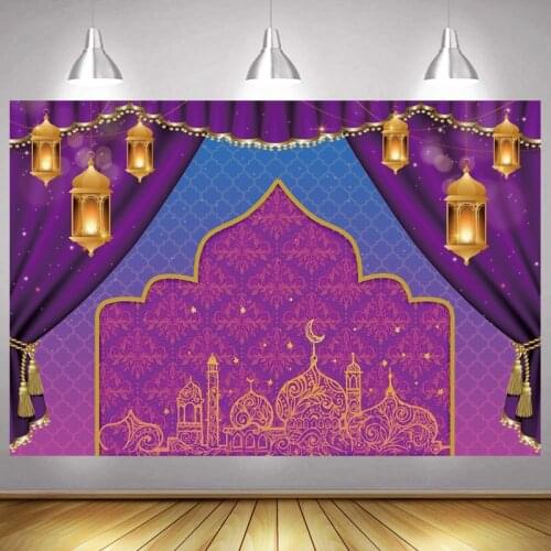 Aladdin Photo Backdrop Girls Princess Gold Mosque Jasmin Happy Birthday Party Vaiana Decoration Photography Backgrounds Banner