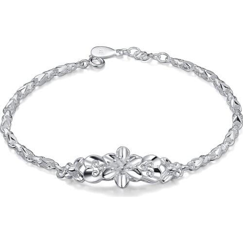 Butterfly Love Flower White Copper Silver Plated Bracelet Women Simple Fashion Jewelry Bauhinia Bracelet Hand Jewelry Wholesale