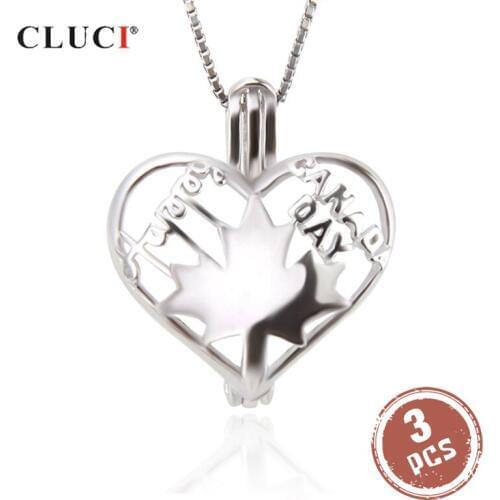 CLUCI 3pcs 925 Silver High Quality Maple Leaf Flag Logo Necklace Canada Day Celebration Pendant Pearl Locket Jewelry SC298SB