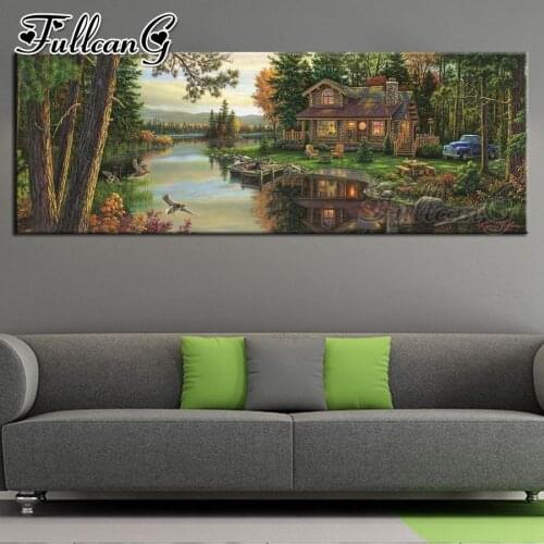 FULLCANG full square/round drill diy 5d diamond painting forest house large embroidery mosaic fantasy home scenery kit FC1181