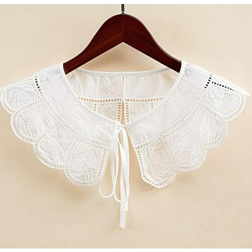 Cotton Fake Collar for Women Flower Embroidery Hollow Lace Detachable Collars Lapel Half Shirt False Collar Female Clothes Decor