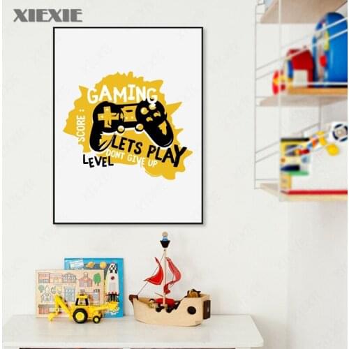 Gaming Joystick Canvas Painting Illustration Poster Boys Room Wall Art Prints Lets Play Picture for Kids Room Home Decor