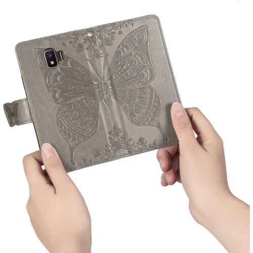 J260 Cute Butterfly Case for Samsung Galaxy J2 Core (5.0in) SM-J260F Cover Flip Leather Wallet Book Black GalaxyJ2Core J2Core