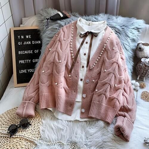 Cardigan Women Knitted Cardigans Sweater 2020 Fashion Autumn Long Sleeve Loose Coat Casual Button Thick V Neck Solid Female Tops