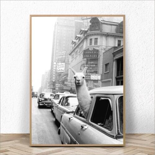 Llama In A New York City Taxi Canvas Painting Animal Posters and Prints Cuadros Wall Art Picture for Living Room Home Decoration