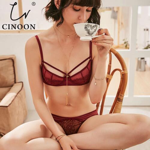 CINOON transparent lingerie set ultra thin bra set Sexy Lace Underwear push up bralette set women underwear set for women