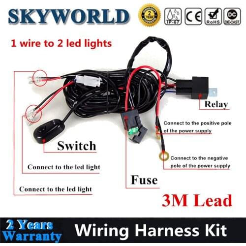 1 to 2 Wiring Harness Relay Kit with Fuse Switch 12V 40A For Car LED Light Driving LED Bar Offroad Work Light SUV 4x4 Truck Boat