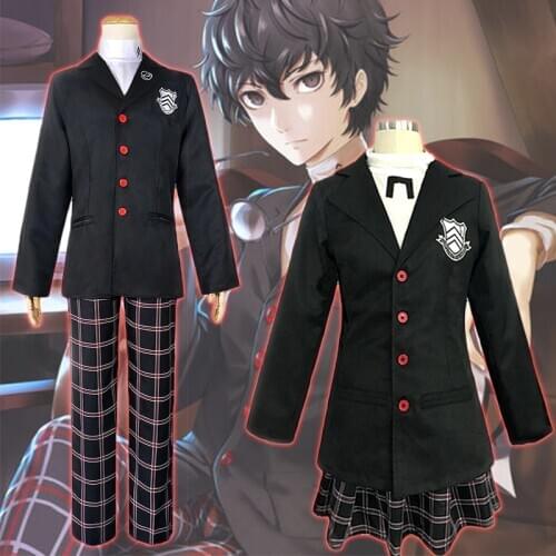 Anime Persona 5 Akira Kurusu Ren Amamiya Cosplay Costume School Uniform 3PCS Set Coat Tops Pants + Wig Halloween Costume C100C19