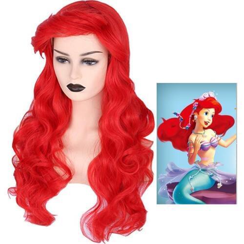 The Little Mermaid Red Wavy Wig Cosplay Comic Ariel Cosplay Anime Wigs + Wig Cap