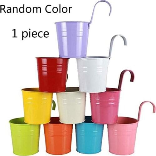 Metal Iron Flower Pot with Hanging Hook Handle Small Garden Plant Pot Vase Hanging Garden Planter Balcony Planters Bucket LXAF