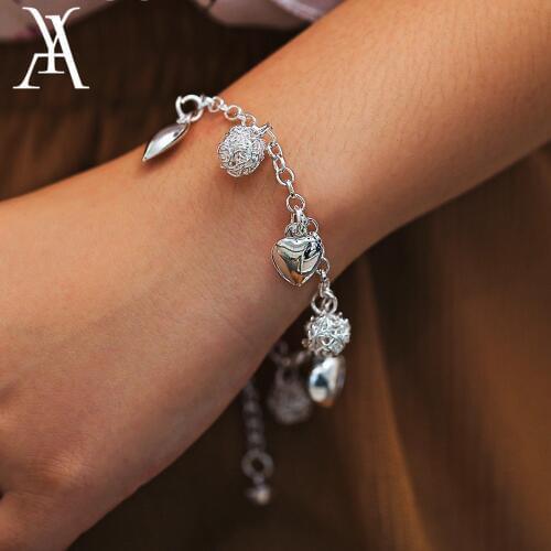 Fashion Silver Color Heart Pendant Bracelets For Women Charm Handmade Round Ball Boho Statement Jewelry Pulseras Mujer Moda 2018