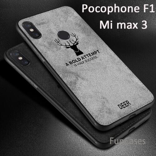 Soft TPU edge Canvas Embossed Deer Phone Case For xiaomi mi max 3 pocofone f1 poko phone xiomi mi max3 f 1 Case Soft Cloth Cover