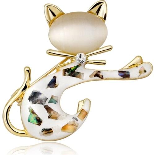 Natural Shell Cat Brooch Pin For Women Men Sexy Animal Brooches Banquet Unique Design Party Clothing Jewelry Accessories AG131