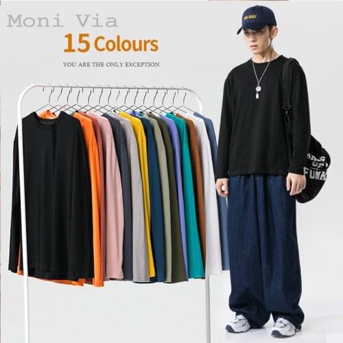 New Fashion Mens T-Shirt 15 Colors Long-Sleeve Solid Round Collar Loose Shirts For Men Spring Autumn Casual Plus Size Shirts