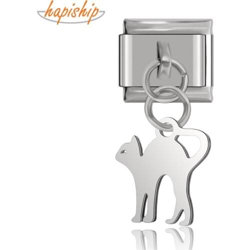 Hapiship 9mm Width Original Daisy Cutting Polishing Cat Italian Charm Fit 9mm Bracelet Stainless Steel Jewelry Making DJ138
