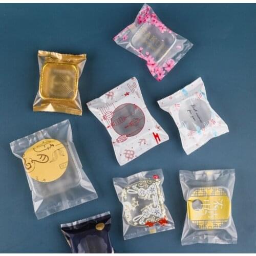 50g Treat Bags 100 Pcs with Printing Frosted Cherry Blossom DIY Plastic Transparent Candy Cookie Gift Bag Party Favor