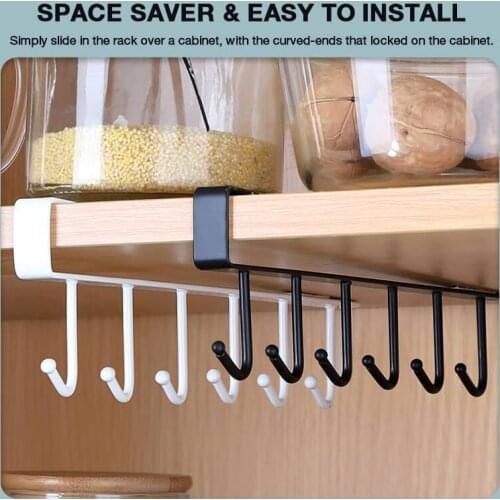 Under-Cabinet Hanger Rack Kitchen Hooks Self Adhesive 6 Hooks Home Multifunction Cup Holder Handbag Clothes Hanging Rack