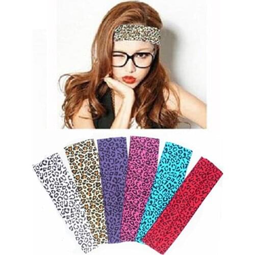 Cheetah Leopard Yoga Cotton Women Stretch Headbands 2" Sports Hair Bands Bandage On Head Gum Turban Bandana