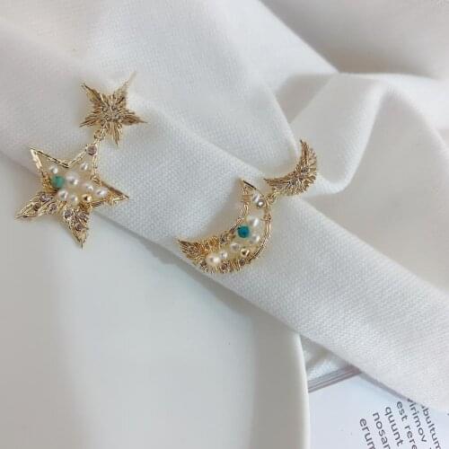 Simple Romantic Earrings Gold Color Stud Earrings for Women Elegant Charms Star Moon Earrings Mothers Day Gifts Female Jewelry