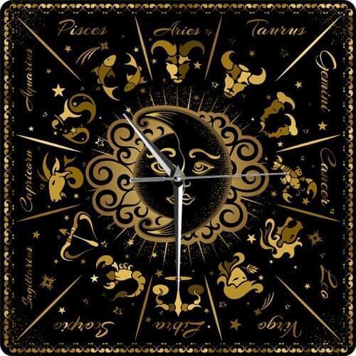 Retro Style Zodiac Signs Horoscope Astrology Decoration Square Wall Clock Abstract Astronomy Acrylic Large Wall Hanging Watch