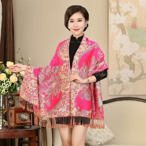 Luxury Brand for Woman Print Scarf Chinese Ethnic Style Flower Pattern Tassel Winter Warm And Soft Long Blanket Scarf Shawl